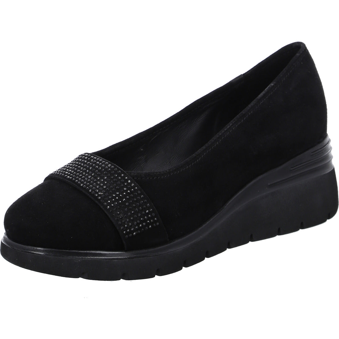 Ara 12-53703-01 Black Wedge Slip On Shoes with Diamonte Detailing