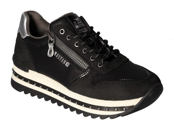 Mustang 1347-308-9 Black Sneakers with Zip & Lace