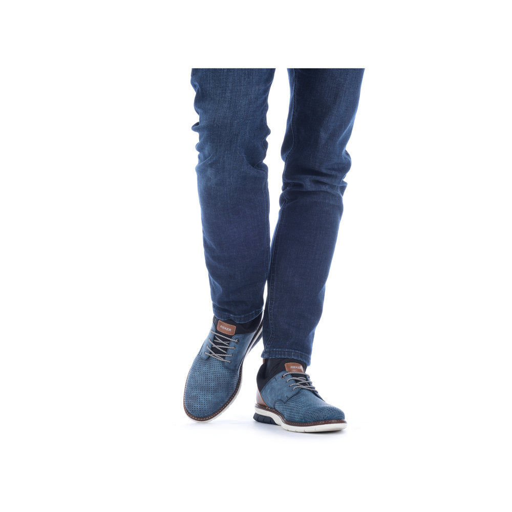 Rieker 14450-14 Denim Blue Pinhole & Black Combi Slip On Shoes