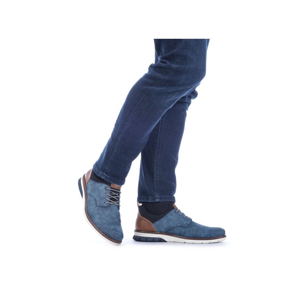 Rieker 14450-14 Denim Blue Pinhole & Black Combi Slip On Shoes