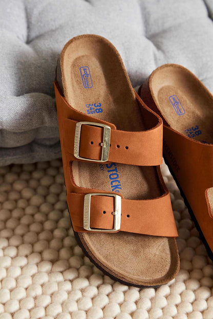 Birkenstock 1019042 Arizona SFB Nubuck Pecan Brown Sandals with Pin & Buckle