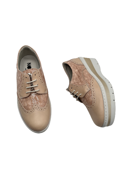 Notton 2557 Nude Patent Croc Wedge Lace Shoes