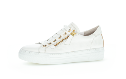 Gabor 26.465.51 Comfort White Sneakers with Gold Detailing & Zip