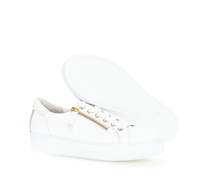 Gabor 26.465.51 Comfort White Sneakers with Gold Detailing & Zip