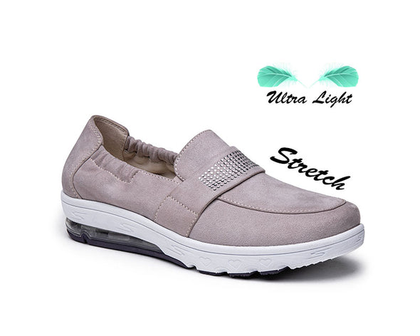 G Comfort 28252 Beige Nubuck Stretch Slip On Shoes with Diamond Detailing