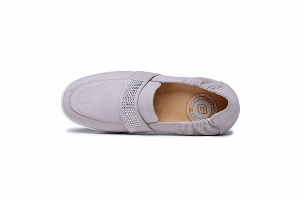 G Comfort 28252 Beige Nubuck Stretch Slip On Shoes with Diamond Detailing