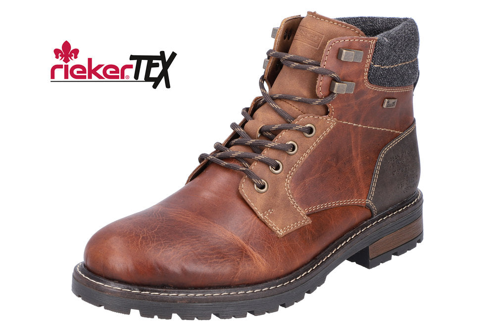 Rieker 32040-25 Tex Tan Brown Ankle Boots with Grey Cuff