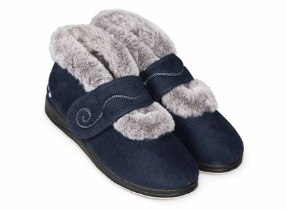 Padders Hush 409/24 Navy Slippers with Grey Fury
