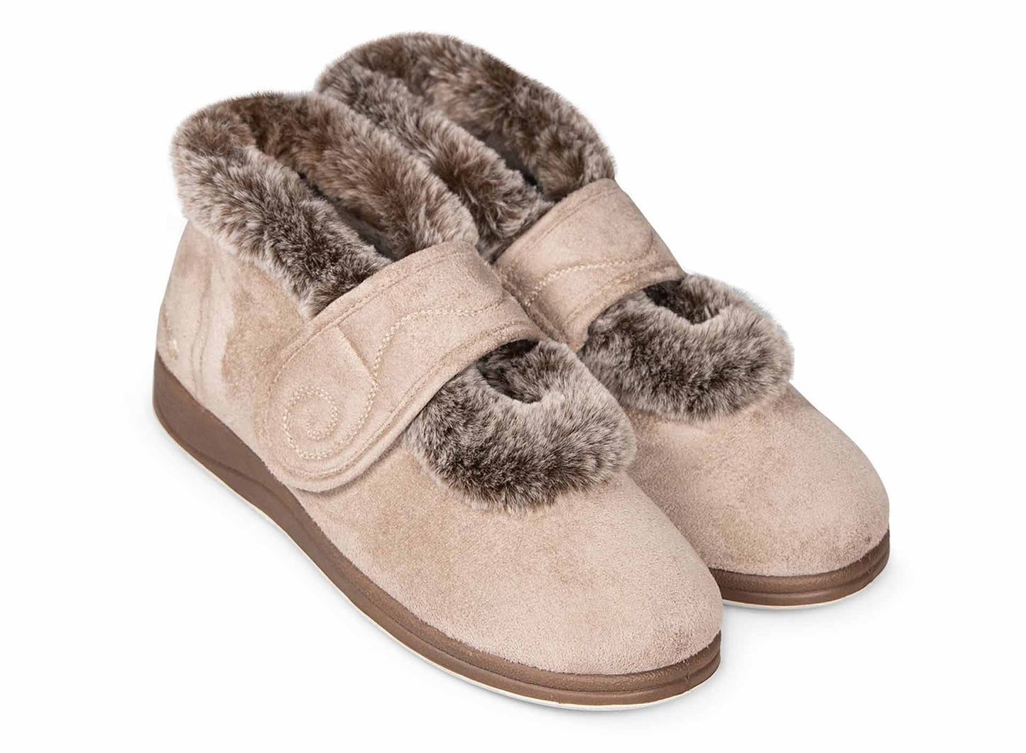 Padders Hush 409/2807 Taupe Slippers with Grey Fur