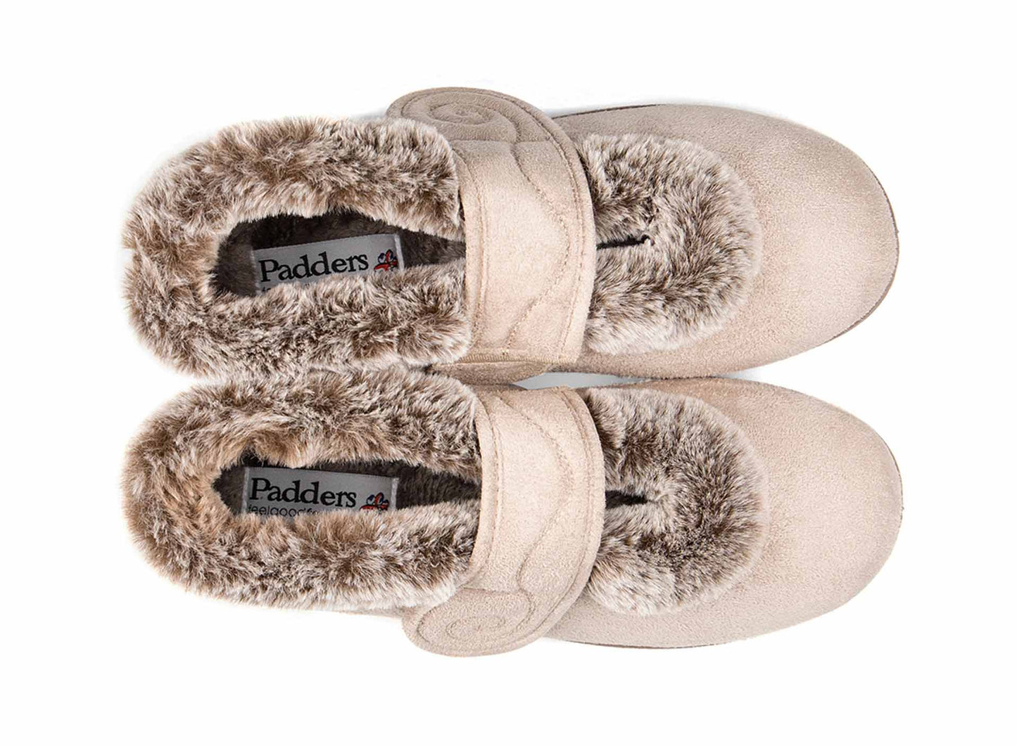 Padders Hush 409/2807 Taupe Slippers with Grey Fur
