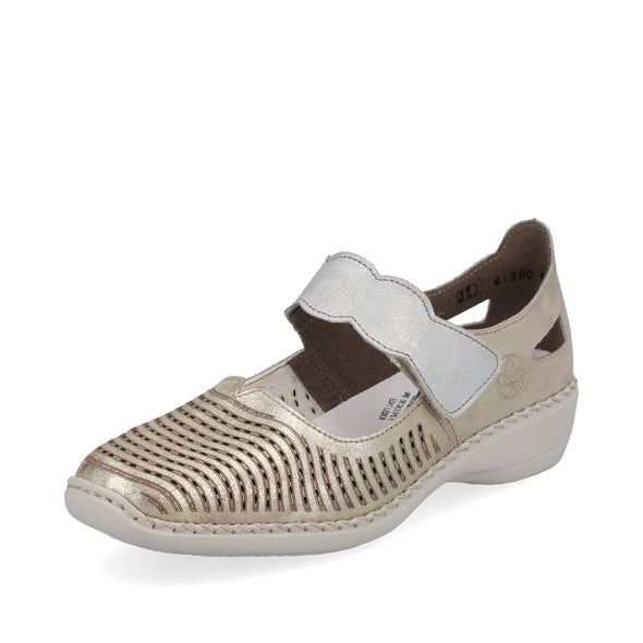 Rieker 41380-62 2 Tone Metallic Velcro Shoes with Silver Strap