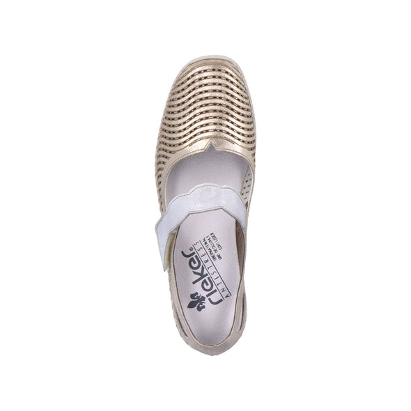 Rieker 41380-62 2 Tone Metallic Velcro Shoes with Silver Strap