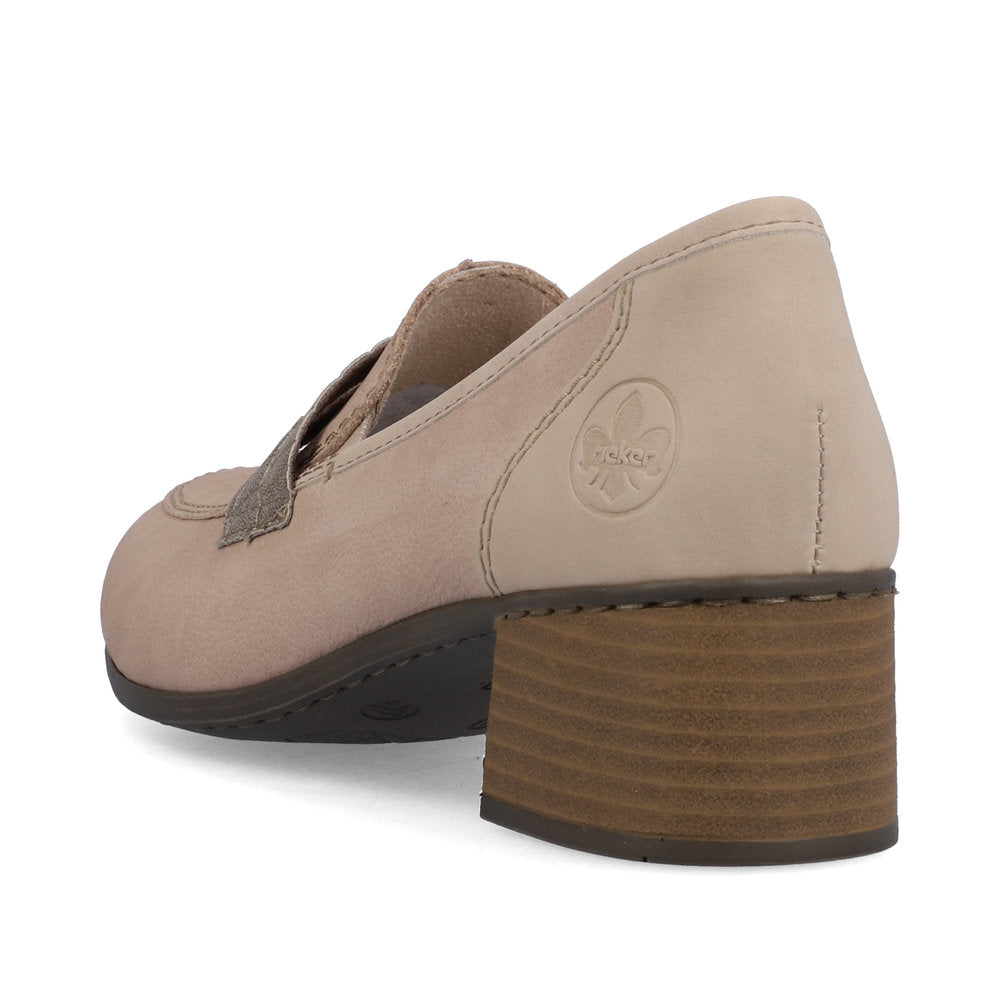 Rieker 41662-62 Beige Slip On Shoes with Block Heel