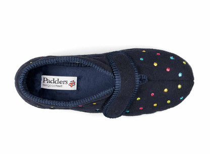Padders Camilla 447/4407 Navy Polka Velcro Slippers