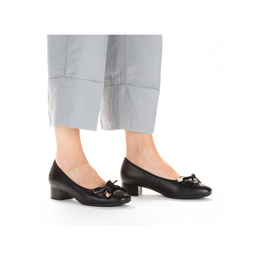 Rieker 49264-00 Black Slip On Shoes with Block Heel