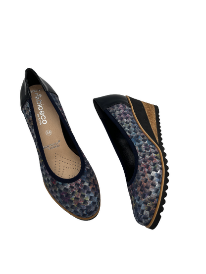 Bioeco by Arka 5152 0956+0355 Blue Multi Navy Leather + Navy Patent Multi Wedge Heels