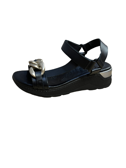Oh My Sandals 5191 Black Velcro Sandals with Gold Chain