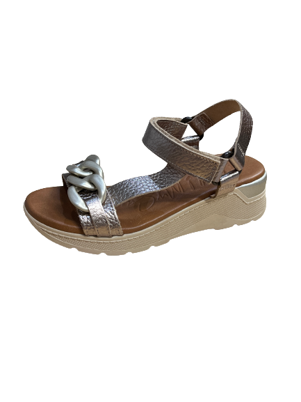 Oh My Sandals 5191 Gold Chain Velcro Sandals