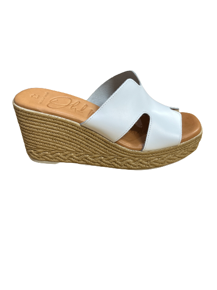 Oh My Sandals 5223 White Wedge Mule Sandals