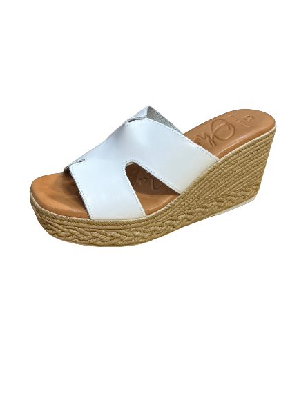 Oh My Sandals 5223 White Wedge Mule Sandals