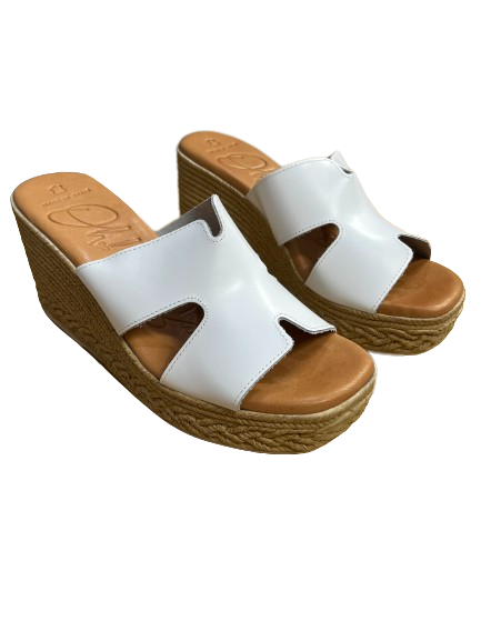 Oh My Sandals 5223 White Wedge Mule Sandals