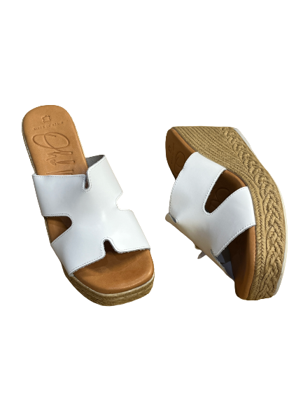 Oh My Sandals 5223 White Wedge Mule Sandals