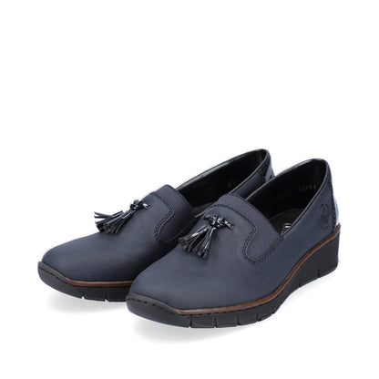 Rieker 53751-14 Navy Blue Slip On Loafers with Tasslep