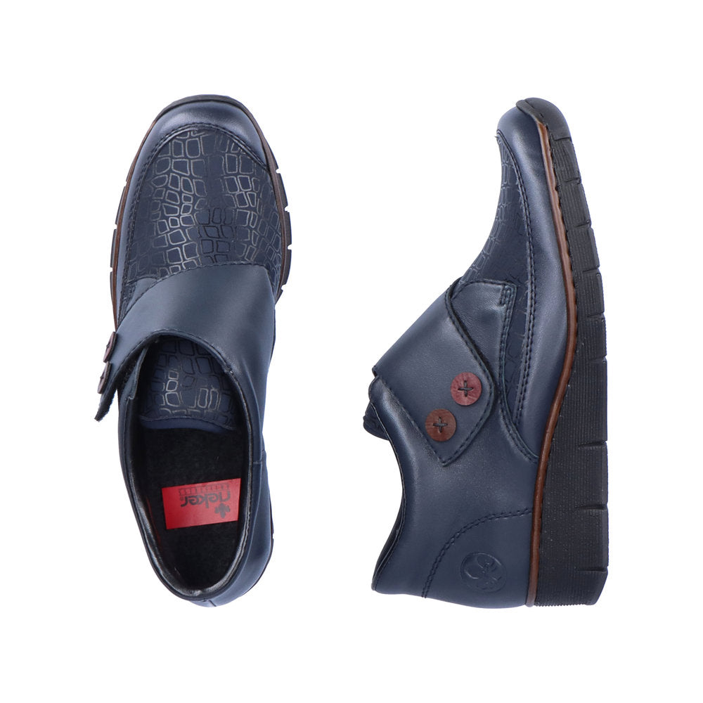 Rieker 53760-14 Navy Blue Velcro Wedge Shoes