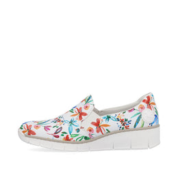 Rieker 53766-90 White Flower Multicolour Slip On Shoes