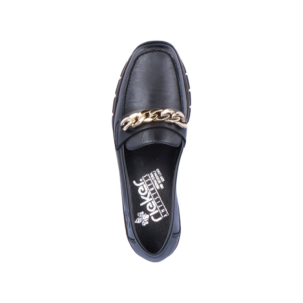 Rieker 53777-00 Black Slip On Shoes with Gold Chain