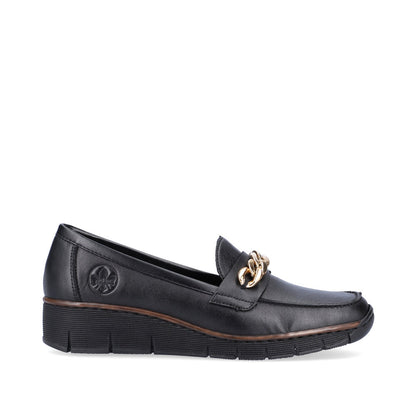 Rieker 53777-00 Black Slip On Shoes with Gold Chain