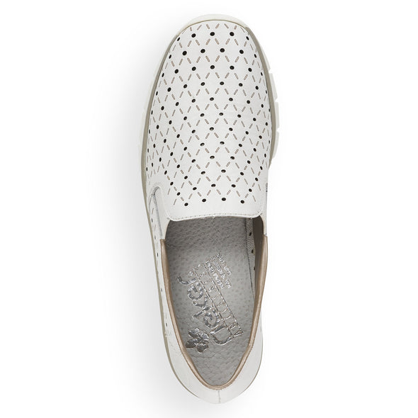 Rieker 53795-80 White Perforated/Pinhole Slip On Shoes