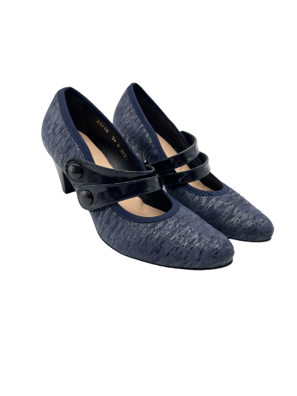 Bioeco by Arka 5536 1628+0355 Navy Leather & Navy Patent Heels with Straps