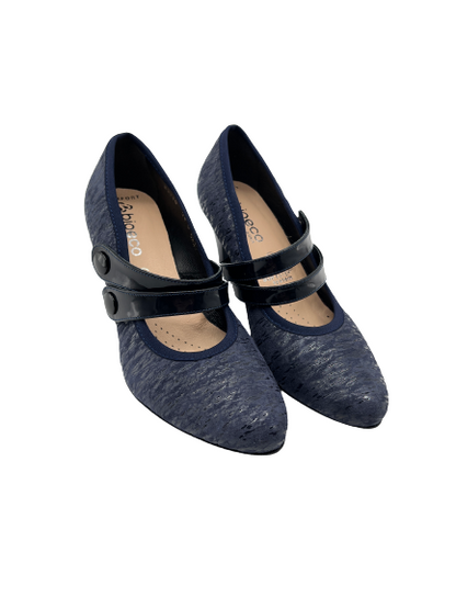 Bioeco by Arka 5536 1628+0355 Navy Leather & Navy Patent Heels with Straps