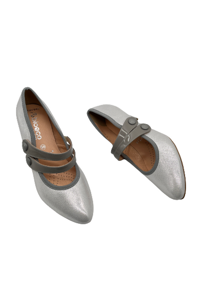 Bioeco by Arka 5536 2103+0387 Silver Leather Heels with 2 Straps