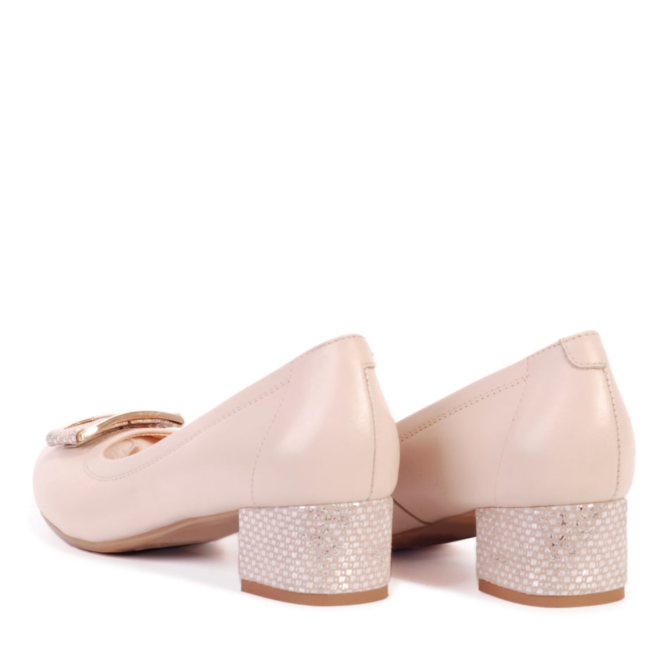 Bioeco by Arka 5632 1777+1733 Beige Leather Heels with Detailed Heel & Front Bow