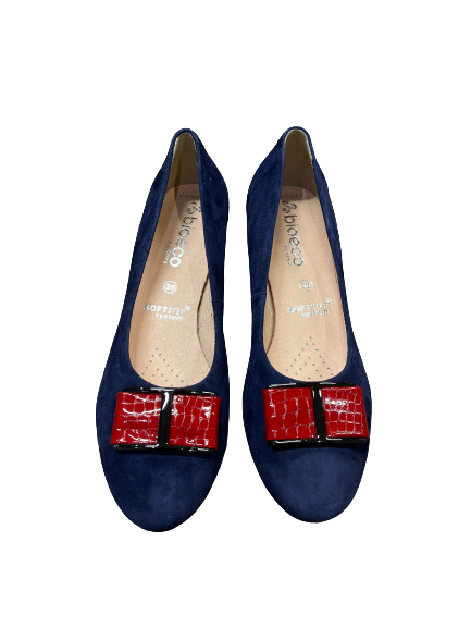 Bioeco by Arka 5632 1217+2075 Navy Suede Heels with Red Bow & Red Block Heel
