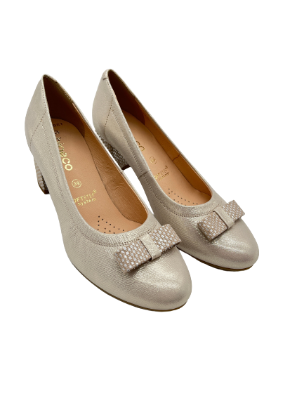 Bioeco by Arka 5856 1097+1733 Gold/Beige Cream Leather Heels with Bow