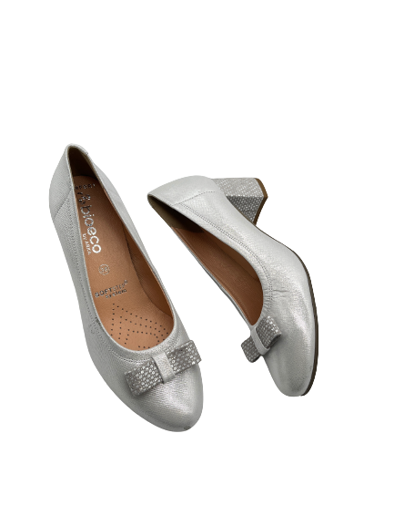 Bioeco by Arka 5856 2103+1732 Silver Leather Heels with Bow