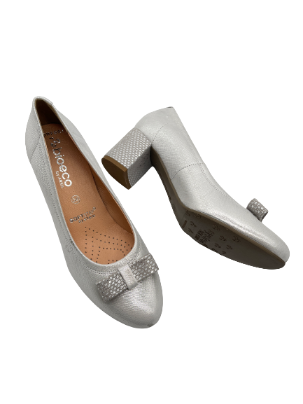 Bioeco by Arka 5856 2103+1732 Silver Leather Heels with Bow