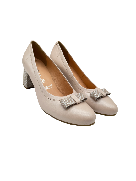 Bioeco by Arka 5856 2473+1733 Beige Leather Heels with Bow