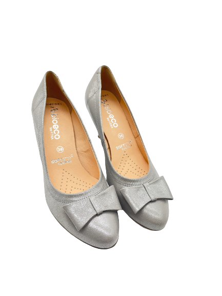 Bioeco by Arka 5897 1059 + 387 Grey/Silver Leather Heels with Bow