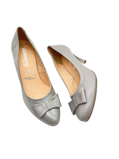 Bioeco by Arka 5897 1059 + 387 Grey/Silver Leather Heels with Bow