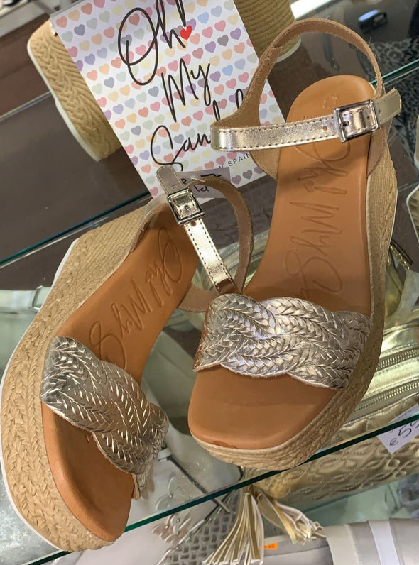 Oh My Sandals 5227 Gold Wedge Sandals