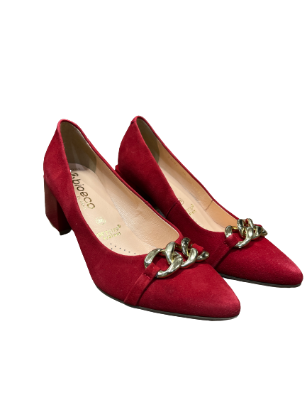 Bioeco by Arka 6133 1844 Red Suede Block Heels with Gold Chain