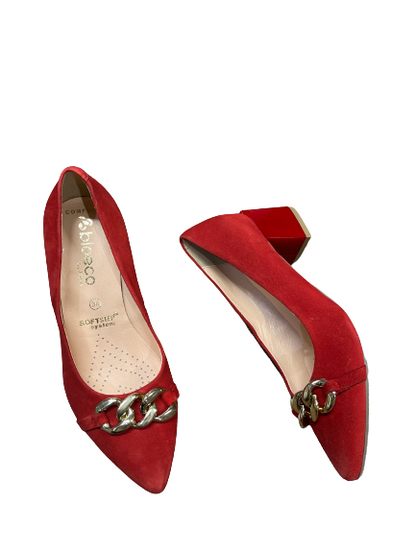 Bioeco by Arka 6133 1844 Red Suede Block Heels with Gold Chain