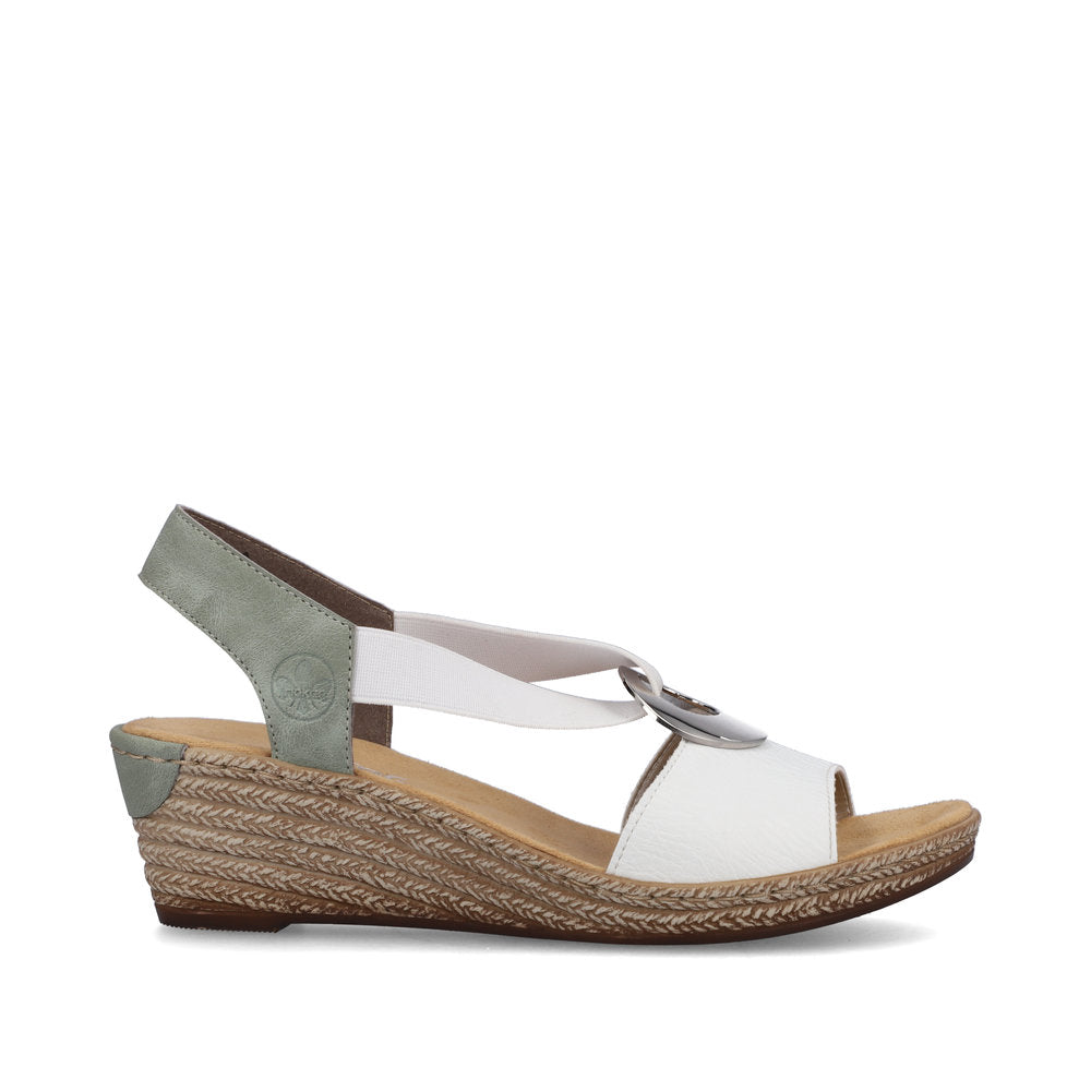 Rieker 624H6-80 White & Mint Green Wedges with Peep Toe & Slingback Strap