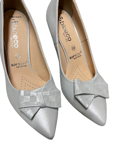 Bioeco by Arka 6298 2103 Silver Leather Heels with Bow