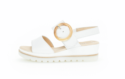 Gabor 64.645.21 White Wedge Sandals with Brown Round Buckle