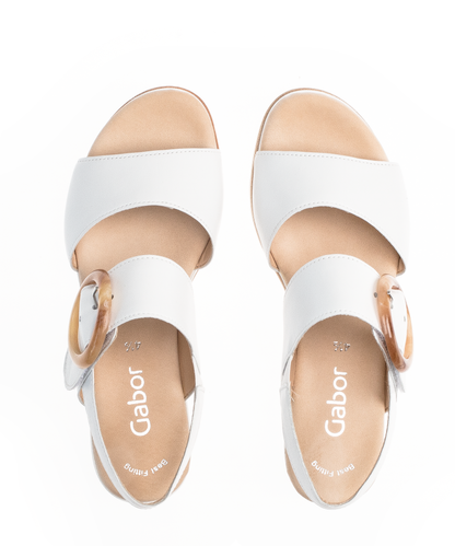 Gabor 64.645.21 White Wedge Sandals with Brown Round Buckle